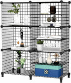 Wolizom Wire Cube Storage, Metal Grids Shelves Bookshelf, Stackable Modular Shelving Organizer, DIY Closet Bookcase Bookshelf, Grid Storage Shelf for Bedroom, Living Room, Office (Black, 3+6 Cube)