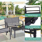 4 Pieces Patio Furniture Set Outdoor Garden Patio Conversation Sets Poolside Lawn Chairs with Tempered Glass Coffee Table Loveseat Porch Furniture Textilene Fabric Grey