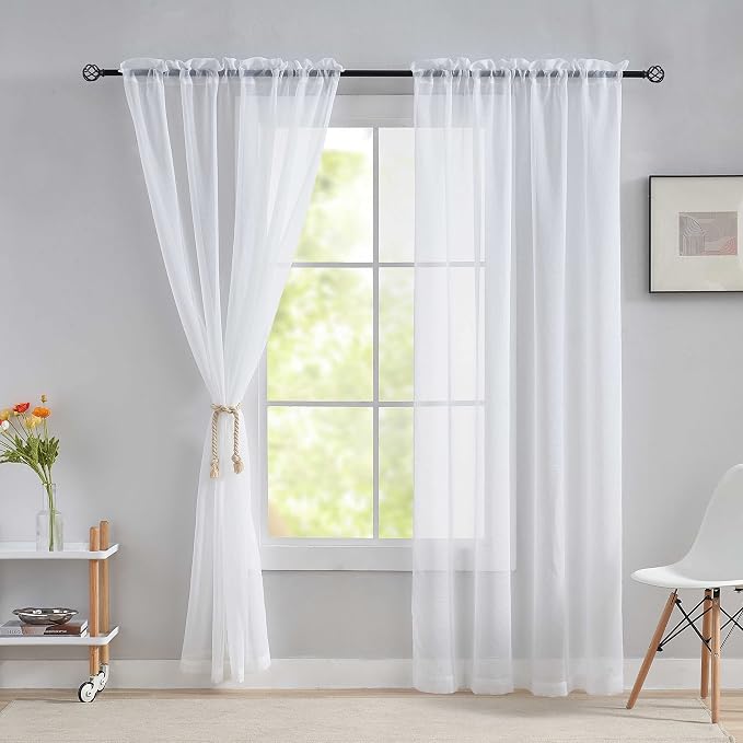 Home Brilliant Sheer Curtains 96 Inch Length for Living Room Large Drapes Semitransparent White Window Curtain Panels for Bedroom, 54" x 96" Long