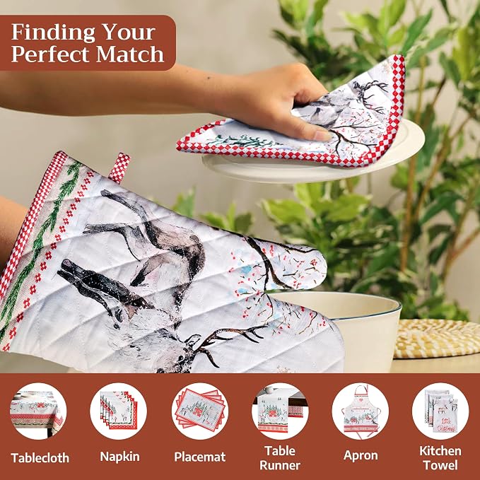 Maison d' Hermine Pot Holders 100% Cotton Potholders (8" x 8", Pack of 2) | Heat Resistant Hot Pads with Loop BBQ Cooking Baking Hotel Kitchen Handling Hot Pans Thanksgiving Christmas - Rural Christmas