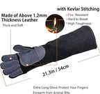 WZQH 21.3 In Gloves for Animal Handling,Welding,Bite Proof for Cat Dog.M | For Grabbing Reptile Bird Falcon Livestock Snake,Grooming,Trips to Vet,Fireplace.Puncture & Scratch Resistant,Leather,Black