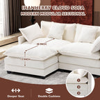 Ihanherry 111.4" L Shaped Modern Sofa Modular Sectional Cloud Couch with Ottoman, 4-Seat Chenille Deep Seat Sofa with Pillow for Living Room, Bedroom and Apartment, Beige