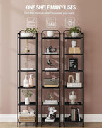 Bookcase Bookshelf, Narrow Book Shelf, Industrial Coner Shelf Storage Organizer, Slim Shelving Unit for Home Office, Living Room, Bedroom, Kitchen, 6-Tier Black BC24604B