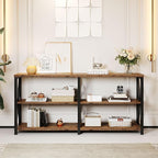 LVB Rustic Console Table, Industrial Wood Metal Sofa Table Behind Couch, Farmhouse Long Entryway Table with Storage Shelf, Large Wooden Foyer Hallway Table for Entry Living Room, Rustic Brown, 63 Inch