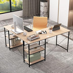 L-Shaped Home Office Desk, Corner Computer Desk w/Monitor Stand, Reversible PC Desk w/Heavy-Duty Metal Frame, Long Office Desk for 2 Person, Space-Saving Design (Natural)