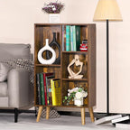 LEYAOYAO 5 Cube Small Bookshelf,3 Tier Mid-Century Bookcase with Legs,Wood Bookshelves Storage Organizer Shelf,Narrow Book Shelves,Brown Bookcases