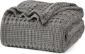 PHF 100% Cotton Waffle Weave Blanket Twin Size, Soft Lightweight Breathable Cozy Summer Blankets for Bed, Luxury Aesthetic Woven Bedding for Home Decor, 66"x90", Dark Grey