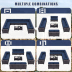 Patio Furniture Set 14-Piece Outdoor Furniture for Backyard Wicker Sectional Sofa Set, PE Rattan Patio Conversation Set 12 Seat with Thickened Cushions and Glass Coffee Tables, Navy Blue