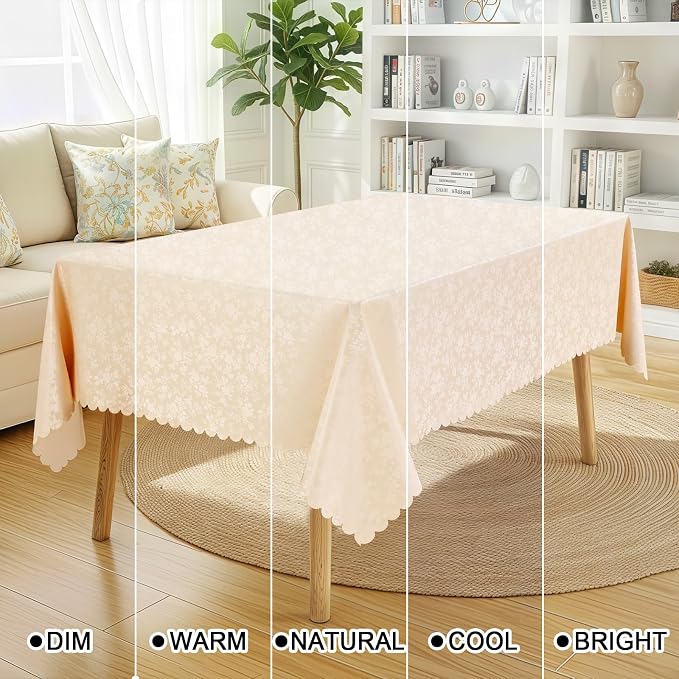 Smiry Square Waterproof Heavy Duty Vinyl Tablecloths, 54 x 54 Inch | Wipeable Washable Floral Embossed Table Cover for Kitchen and Dining Room, Indoor & Outdoor Use, Beige