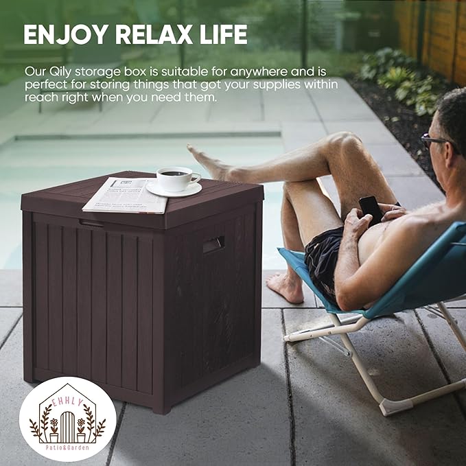 Deck Box, 51 Gallon Front Porch Package Bin Delivery Box for Outside, Small Patio Outdoor Storage Boxes Waterproof, UV Resistant Plastic Resin Pool Storage Bins with lids, Brown