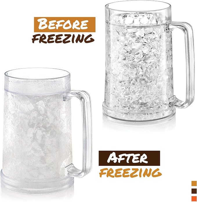 luxail Beer Mugs For Freezer, Double Wall Insulated Plastic Beer Glasses – Freezer Mugs, 16 oz – Perfect Frozen Beer Mugs for Home Bar Accessories, Gifts for Men