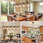 53’’ Farmhouse Kitchen Island Lighting, 5-Light Adjustable Dining Room Light Fixtures, Rustic Wood Chandeliers Black Hanging Light Fixtures for Kitchen, Pool Table Lights, Bulbs Not Included