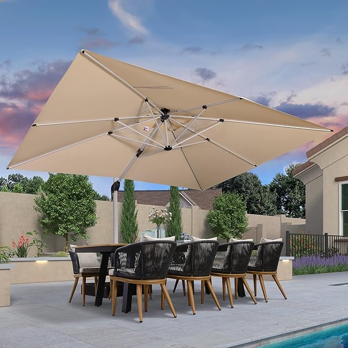 PURPLE LEAF 10' X 13' Patio Umbrella Outdoor Rectangle Umbrella Large Cantilever Umbrella Windproof Offset Heavy Duty Sun for Garden Deck Pool Patio, Beige