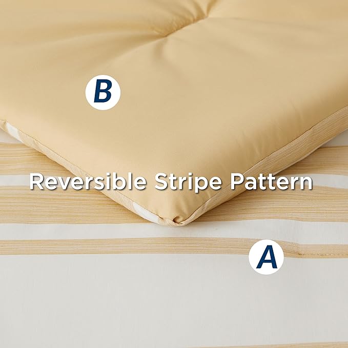 Bedsure Bed in a Bag Twin Size 5-Piece Yellow White Striped Bedding Comforter Sets All Season Bed Set with 1 Pillow Sham, Flat Sheet, Fitted Sheet and 1 Pillowcase