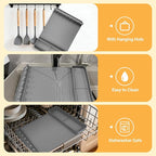 Silicone Grill Mat for Blackstone Griddles & Outdoor Grills - Heat Resistant (450°F) Countertop Protector, Non-Slip Tool Organizer & Grease Catcher, 16x11.5 Inch(Grey)