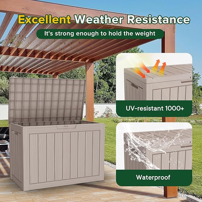 DRATO 45 Gallon Deck Box, Outdoor Storage Box for Patio Furniture, Patio Cushions, Gardening Tools, Pool Supplies 480lbs Weight Capacity,Waterproof Resin Storage Boxes