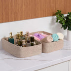 Large Shallow Organizing Baskets 15x11x5.1 Inches - Rope Woven Storage Bins for Bathroom, Shelves, Cube Closet, Mixed Brown 2 Packs