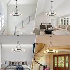 6-Light Globe Chandelier Mid Century Black Chandeliers,Modern Globe Round Pendant Light Fixture for Dining Room Over Table,Sputnik Pendant Light Fixture for Living Room Foyer Bedroom T720666CH-BK