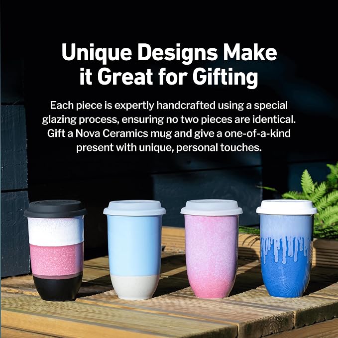 NOVA CERAMICS Coffee Travel Mug – Reusable Coffee Cup – Microwave & Dishwasher Safe Coffee Green Tumbler - Gifts For Women Men Him Her – 12oz – Eclipse