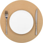 SHACOS 15 inch Round Braided Placemats Set of 6 Cotton Polyester Heat Resistant Round Table Mats Washable Place Mats for Dinner Party Table Decoration (Camel, 6)