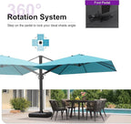PURPLE LEAF 10 FT Square Patio Umbrella with Base Large Outdoor Aluminum Offset Cantilever Umbrella with 360-degree Rotation for Garden Deck Backyard Pool Turquiose