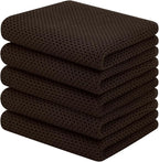 Homaxy 100% Cotton Waffle Weave Kitchen Towels, 5-Pack, Dark Brown | 13 x 28 Inches, Ultra Soft Absorbent Dish Towels, Quick Drying Cleaning Towels