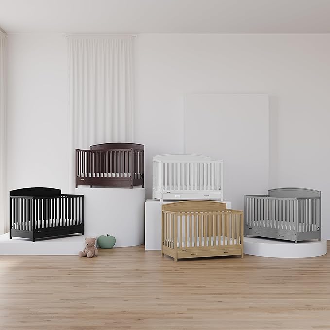 Graco Benton 5-in-1 Convertible Crib with Drawer (Black) - Converts from Baby Crib to Toddler Bed, Daybed and Full-Size Bed, Fits Standard Full-Size Crib Mattress, Adjustable Mattress Support Base