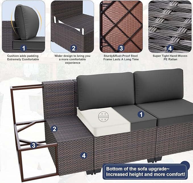 Patio Furniture Sectional Sofa Set 13-Pieces PE Rattan Swivel Rocking Chairs Patio Conversation Set w/43in Gas Fire Pit Table, Outdoor Furniture with 55000 BTU Propane Fire Pit, Grey