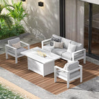 Wisteria Lane Aluminum Patio Furniture Set, 4 Pcs Metal Outdoor Furniture Set with CSA Certified 54in Propane Gas Fire Pit Table, Patio Conversation Set with 5in Olefin Cover Cushions, White
