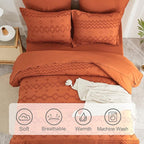 EMME King Comforter Set - 7 Pcs Pumpkin Boho Bedding Sets, King Size Tufted Comforter Set with Sheets, Shabby Chic Embroidery Bed Set Fluffy Bed Bag for All Season(102"X90")