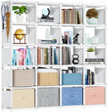Mavivegue Book Shelf, 20 Cube Storage Organizer, DIY Bookcase, Metal Cube Bookshelf, Tall Book case for Bedroom, Living Room, Office, Closet Storage Organizer, Black Cubicle Storage Rack-White