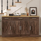 Vongrasig 53' Large Sideboard Cabinet with 4 Doors and 3 Drawers, Farmhouse Buffet Table Coffee Bar Kitchen Storage Cabinet, Wood Cabinet for Kitchen, Dining Room, Rustic Brown