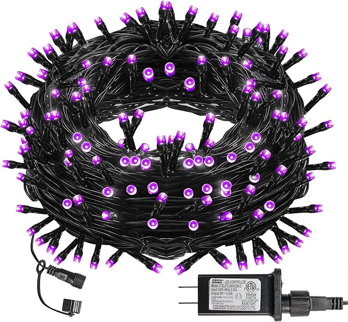 DAZZLE BRIGHT Halloween 300 LED String Lights, 100FT Connectable String Lights with 8 Lighting Modes, Halloween Decorations for Party Carnival Supplies, Indoor Outdoor Yard Garden Decor (Purple)