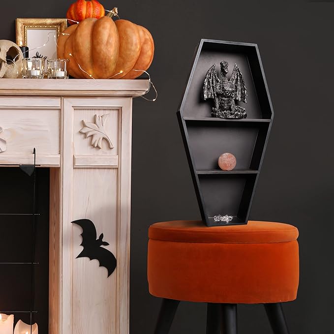 MANNY'S MYSTERIOUS ODDITIES Coffin Bookshelf - Extra Large Coffin Shelf 21 Inches by 11 Inches - Includes Removable Shelves - Gothic Decor for Home
