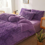FOPPA Dark Purple fluffy Comforter Cover Set king- Ultra Soft fluffy Purple Bedding Sets 3 Pieces (1 Duvet Cover + 2 Pillow case) pink fluffy bed set (Dark Purple, King)