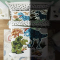 KALEIDOSPACE Gilrs Boys Bedding Sets Twin, 5 Piece Glow in The Dark Dinosaur Bed in A Bag-1 Comforter,1 Pillow Sham, 1 Pillowcase, 1 Flat Sheet, 1 Fitted Sheet