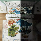 KALEIDOSPACE Gilrs Boys Bedding Sets Twin, 5 Piece Glow in The Dark Dinosaur Bed in A Bag-1 Comforter,1 Pillow Sham, 1 Pillowcase, 1 Flat Sheet, 1 Fitted Sheet