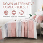 Andency Stripe Comforter Set King Size (104x90 Inch), 3 Pieces Pink Patchwork Striped Comforter, Soft Microfiber Down Alternative Comforter Bedding Set with Corner Loops