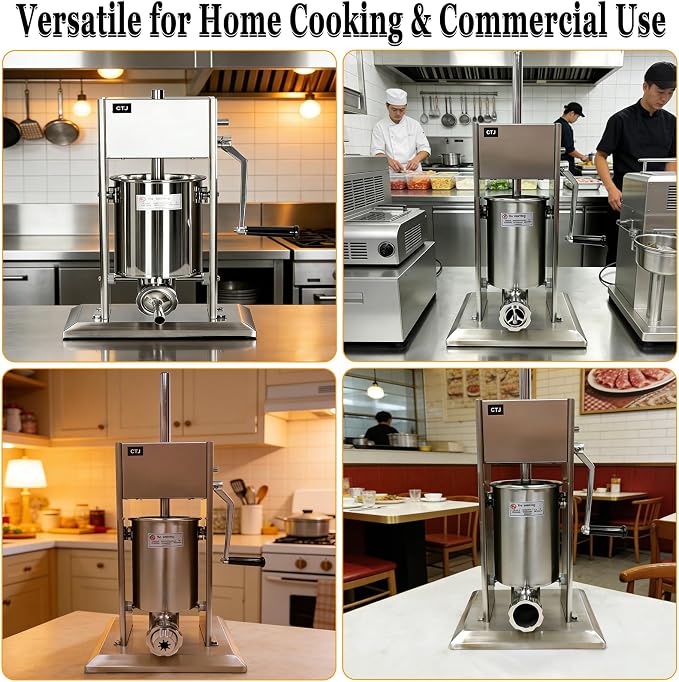 CTJ Sausage Stuffers Stainless Steel Sausage & Churro Maker 3L/7Lb,Silver | Manual 2 in 1 Sausage Stuffer & Churro Maker, 2-Speed Adjustable Vertical Sausage Maker, 4 Stuffing Tubes & Churros Nozzle