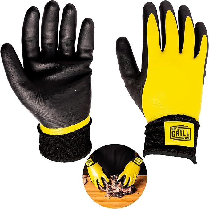 Hey Grill Hey Pitmaster Gloves | BBQ Gloves | Heat Protection up to 500°F or 260°C | High Temp Resistance | Fireproof Glove for Grilling Smoking Barbecue | Washable Mitts | Waterproof | Size - Large