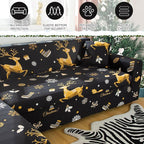 Mybedsoul Christmas Printed Black Sofa Cover Reindeer Printed Elastic Couch Cover Machine Washable Christmas Theme Red Sofa Slipcover for Living Room(3 Seater/Loveseat)