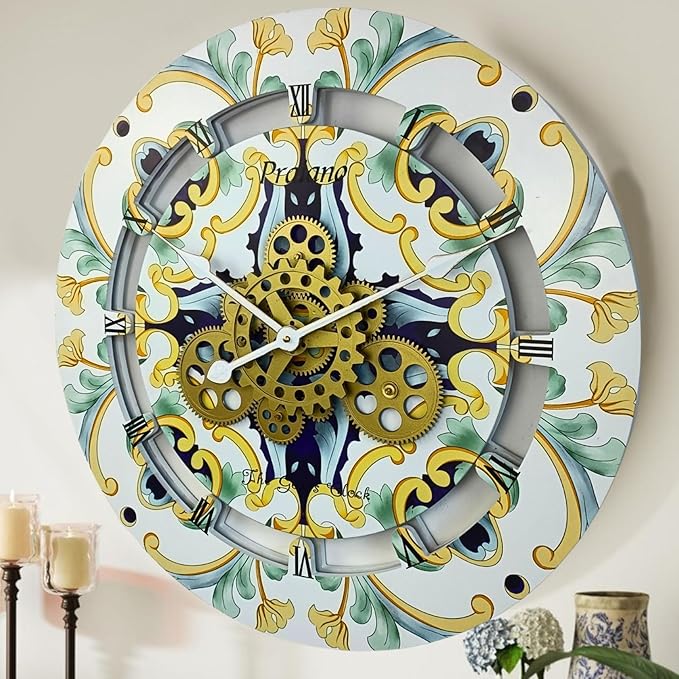 The Gears Clock 24 inches Round Italy Collection Wall Clock with Moving Gears Italy LINE (Praiano)