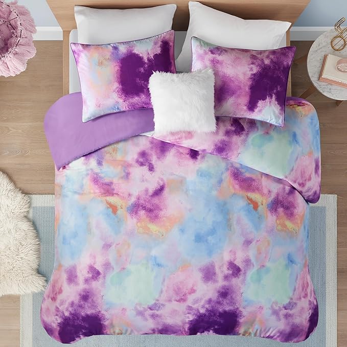 Intelligent Design Duvet Cover Queen Bedding Sets for Girls & Boys Watercolor Tie Dye Queen Duvet Cover Set Kids, Microfiber Queen Size Duvet Cover Set, Pillow Cassiopeia, Full/Queen Lavender 4 Piece