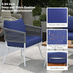 4-Piece, Boho Rope Outdoor Furniture Patio Conversation Sets with Deep Seating & Thick Cushion, Wicker Rattan Chairs Garden Backyard Balcony Porch Poolside loveseat, OneSize, Kb-Navy Blue