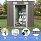 Favfurish 6 x 4 FT Outdoor Storage Shed,Metal Anti-Corrosion Utility Tool House with Punched Vents, w/Sliding Doors & Padlock,Waterproof Garden Sheds for Backyard Lawn Patio,Grey