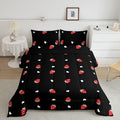 Kawaii Bedding Strawberry Comforter Set Twin Size Strawberry Decor Down Comforter Red Strawberry Bedding Set Cute Fruits Theme Sweet Strawberry Quilt Set Soft Reversible With 1 Pillowcase, Red Black