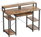 BANTI 47 Inch Computer Desk with Storage Shelves Monitor Stand Keyboard Tray, Home Office Desk, Study Writing Table, Rustic Brown