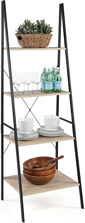 Humble Crew Bookcase 4-Tier 71" Tall Wood Ladder Shelf, Sandwashed Grey
