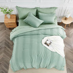 ENJOHOS Sage Green Queen Comforter Set - Boho Bedding Sets Queen Size, 3 PCS Tufted Comforter with Pom Pom Design for All Season, Lightweight Soft Microfiber Cooling Comforter with 2 Pillow Cases