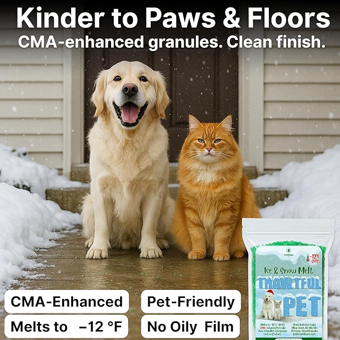 Thawtful Pet Safe Ice Melt – Pet Friendly Ice Melt, Snow Melt – Green Granules with CMA, Melts to −12°F (−24°C) - Driveway Salt & Sidewalk Salt for Ice (2 qt. - 4.2 lb.)